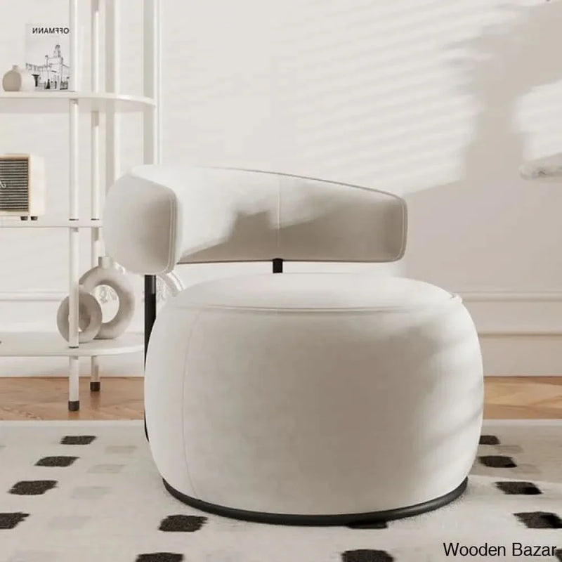 Modern Off-White Swivel Armchair Barrel Accent Chair Velvet Upholstered - Craft Decor