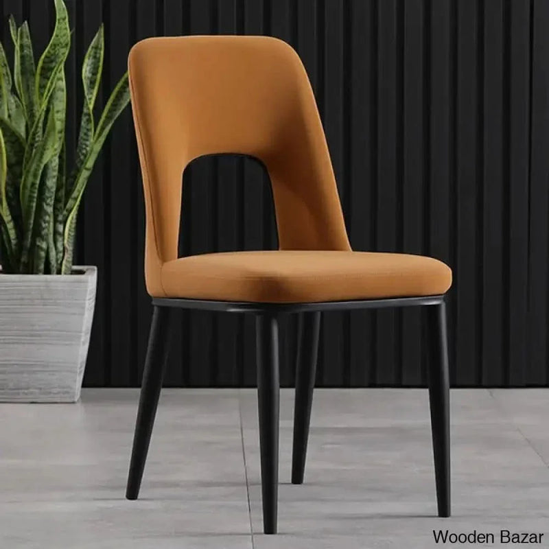 Modern Orange Dining Chair Loop Backrest Armless Chair Carbon Steel in Black (Set of 2) - Craft Decor