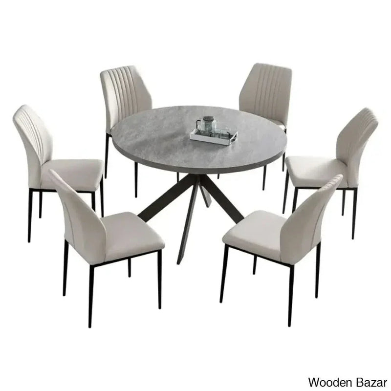 Modern Round Dining Table Set | Space-Saving Leisure Coffee Table with 6 Chairs