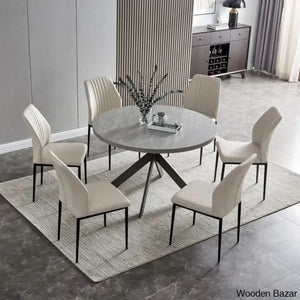 Modern Round Dining Table Set | Space-Saving Leisure Coffee With 6 Chairs Beige