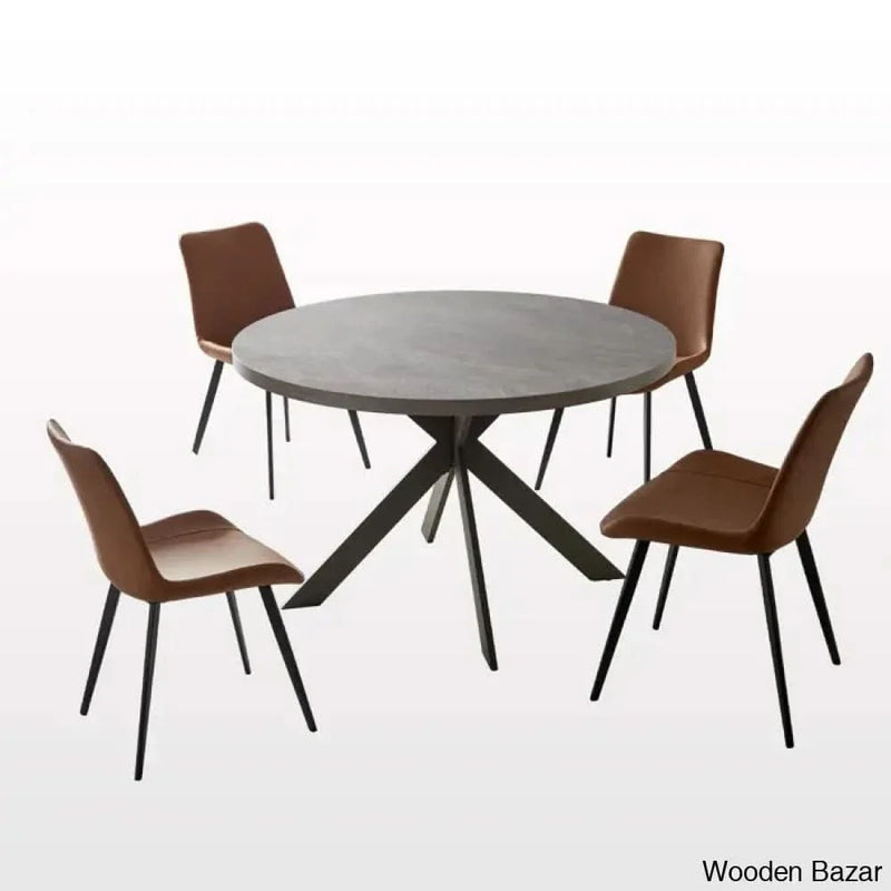 Modern Round Dining Table Set with Steel Legs – Stylish Kitchen Table for 4