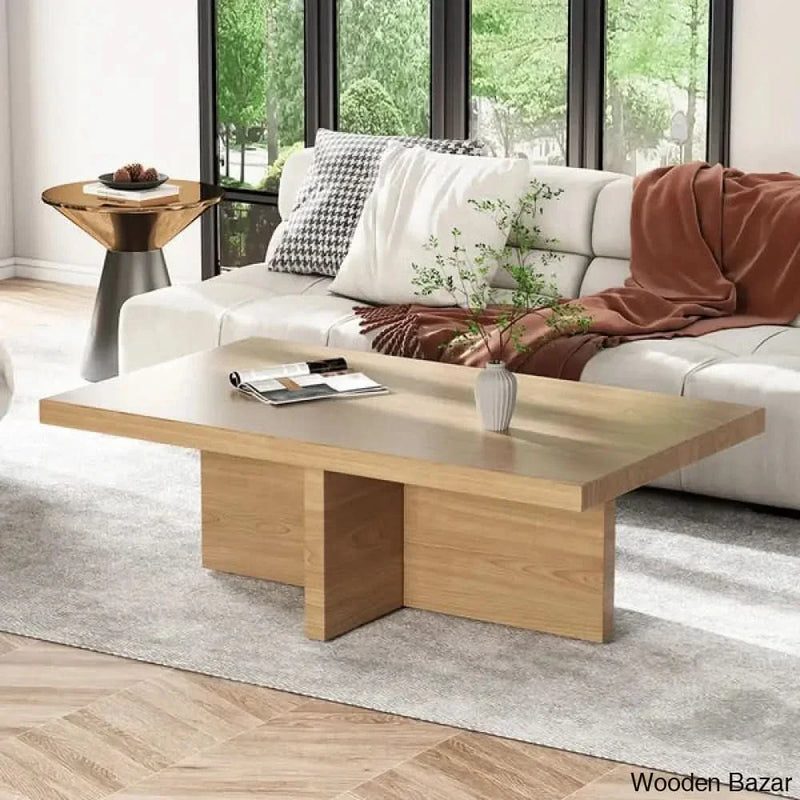 Modern Wood Coffee Table Rectangle-shaped in Natural Rustic - Craft Decor