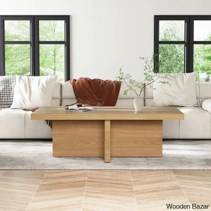 Modern Wood Coffee Table Rectangle-shaped in Natural Rustic - Craft Decor