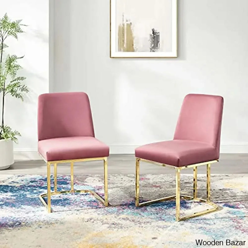Modway Amplify Performance Velvet Upholstered Sled Base Dining Chair Set of 2, Gold Dusty Rose