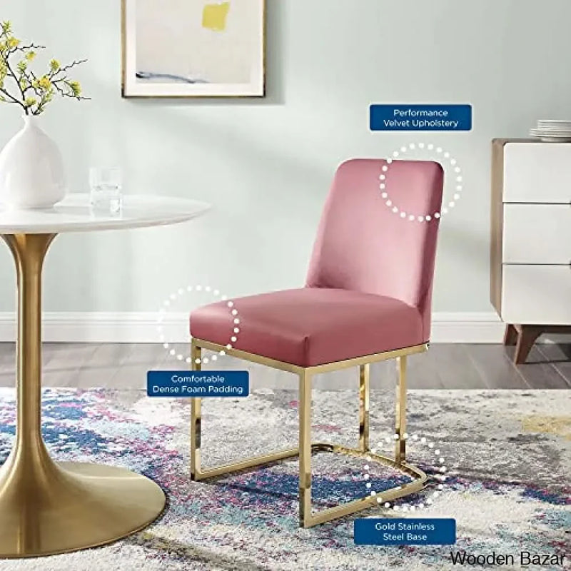 Modway Amplify Performance Velvet Upholstered Sled Base Dining Chair Set of 2, Gold Dusty Rose