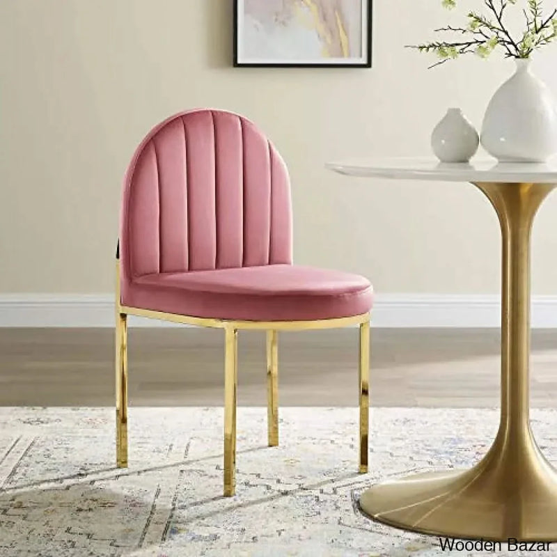 Modway Isla Channel Tufted Performance Velvet Dining Side Chair, Gold Dusty Rose