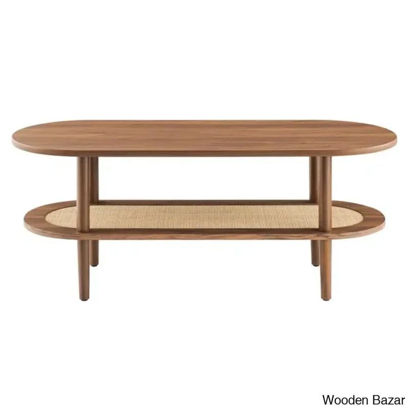 Modway Torus Oval Coffee and center Table with Rattan Shelf