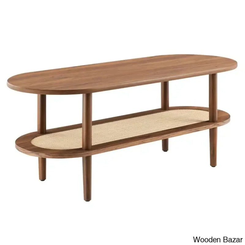 Modway Torus Oval Coffee and center Table with Rattan Shelf