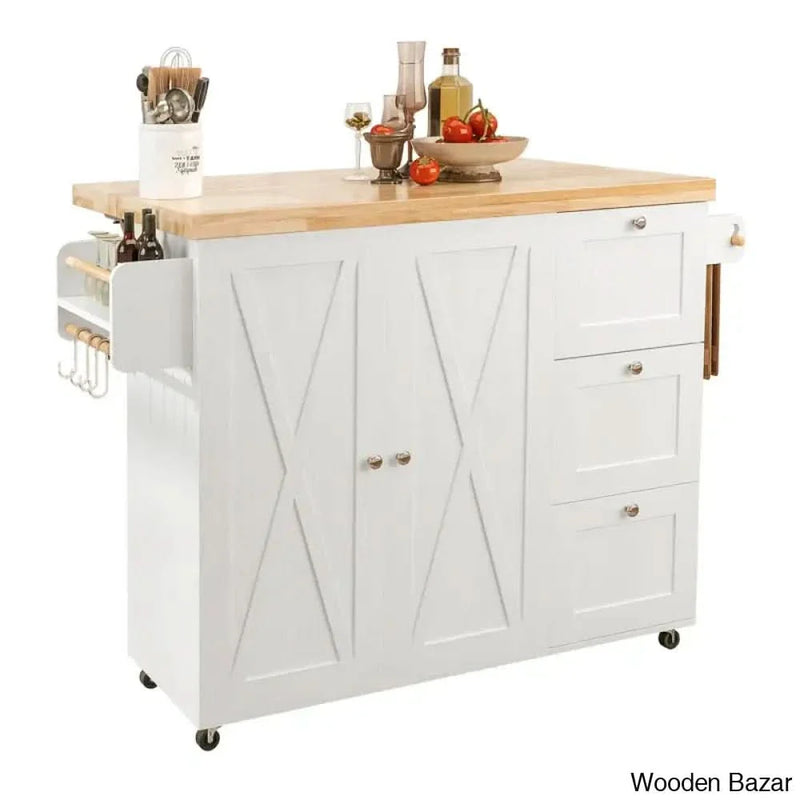 Nacimo Rolling Kitchen Island Cart With Rubberwood Drop-Leaf Countertop Kitchen trolley cart cabinet kitchen island with storage