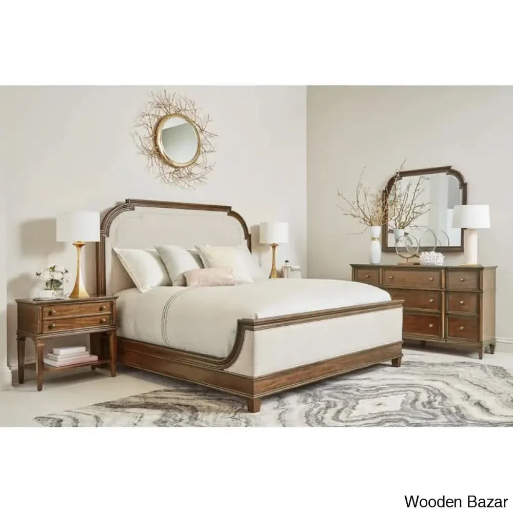 Newel Solid Wood and Upholstered Platform Bed