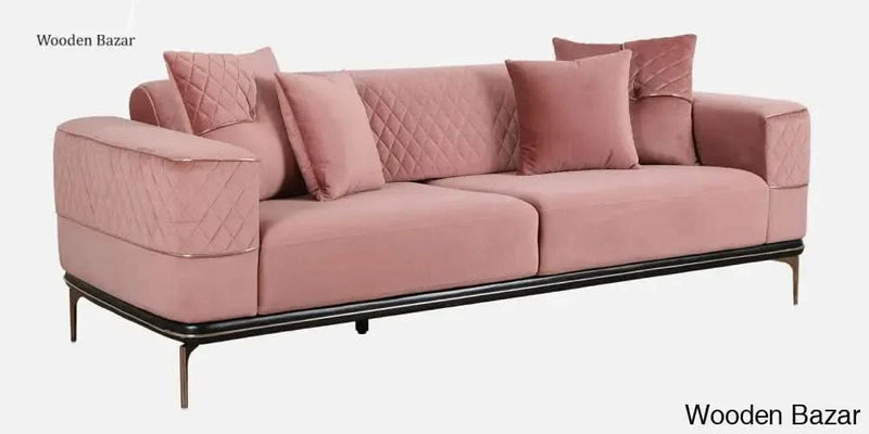 Nippon 3 seating Velvet Sofa In Peach - Wooden Bazar