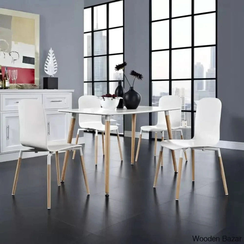 Nostrill Latest Mid-Century Modern Stack Wood 5-Piece Dining Set with Stylish Table and Chairs