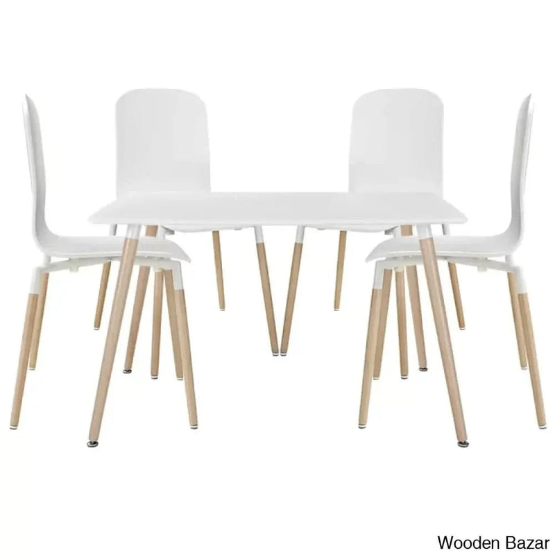 Nostrill Latest Mid-Century Modern Stack Wood 5-Piece Dining Set with Stylish Table and Chairs