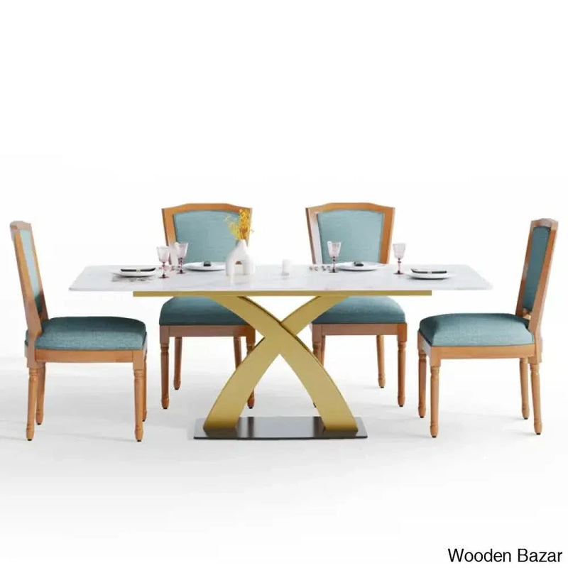 Octab New 4 Seater Faux Marble Top Pedestal Dining Table Set
