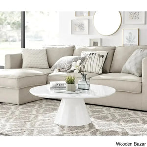 Palmic Luxury Pedestal Round Coffee And Center Table White Gloss Top/White Base
