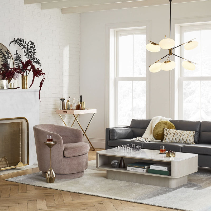 Marble-Top Coffee Table With Modern Elegance in Natural Stone & Wood