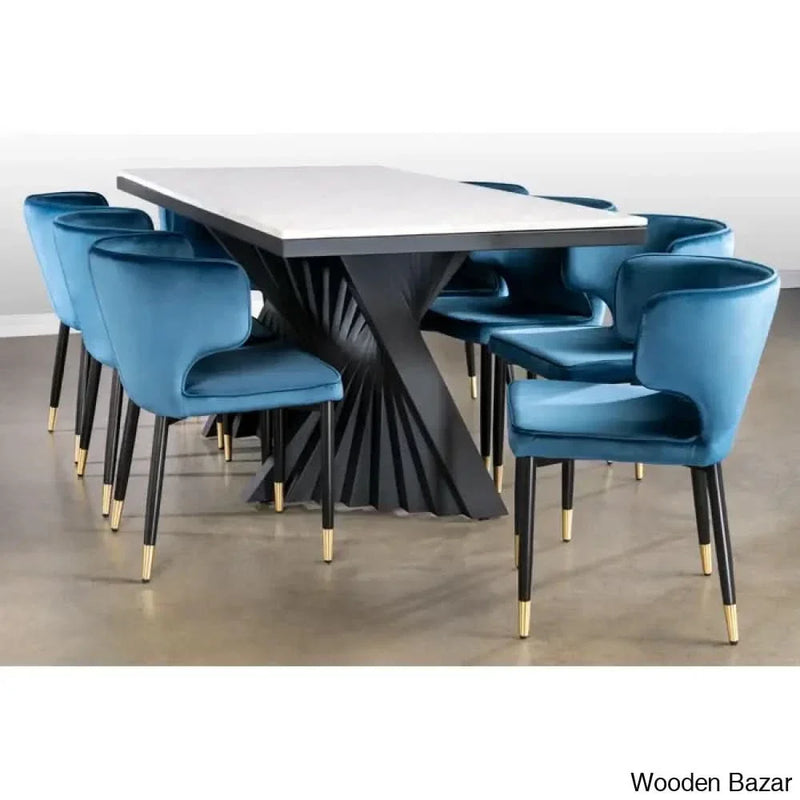 Pariston Luxury 8 Seater Marble Top Pedestal Dining Set