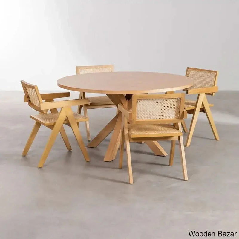 Patsy Modern Wooden Dining Table Set with Four Armrest Chairs
