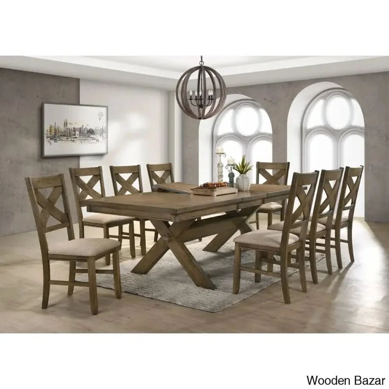 Poe Wooden 8 Seater Extendable Dining Table Set