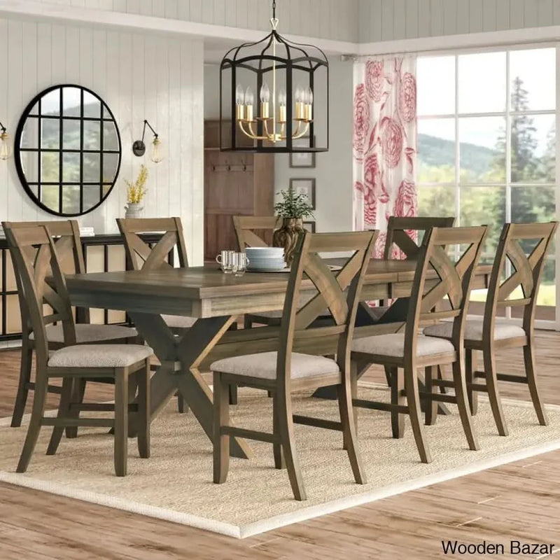 Poe Wooden 8 Seater Extendable Dining Table Set
