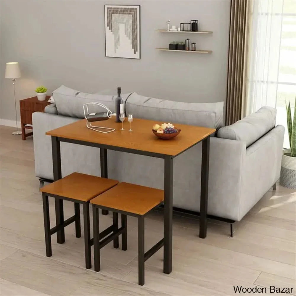 Porren New 2 Seater Dining Table Set - Craft Decor Dark Brown/Black/Dark Brown/Black