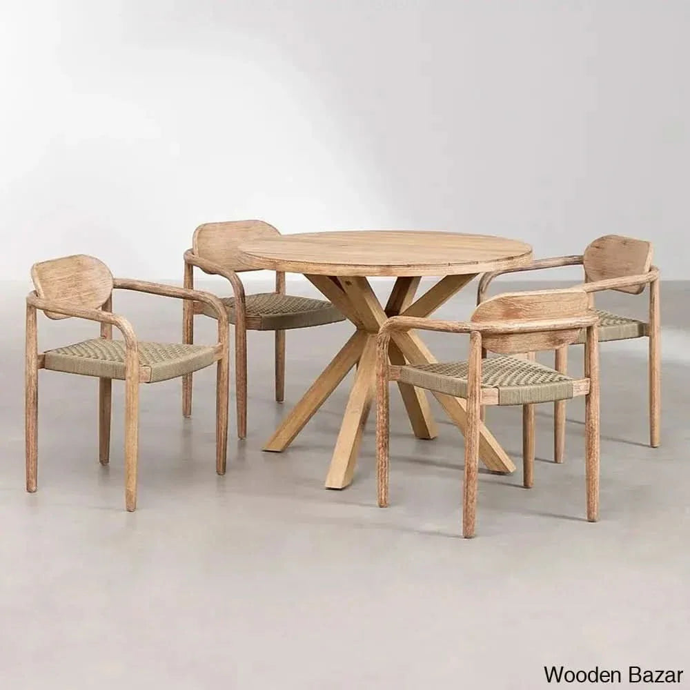 Potter Latest Round Dining Table Set With Armrests - Craft Decor Brown