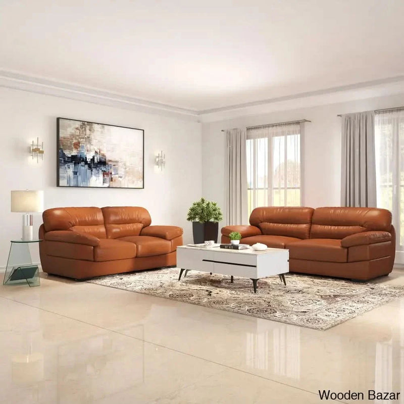 Premium Leather 2/3 Seater Upholstered Sofa in Bright Brown Color