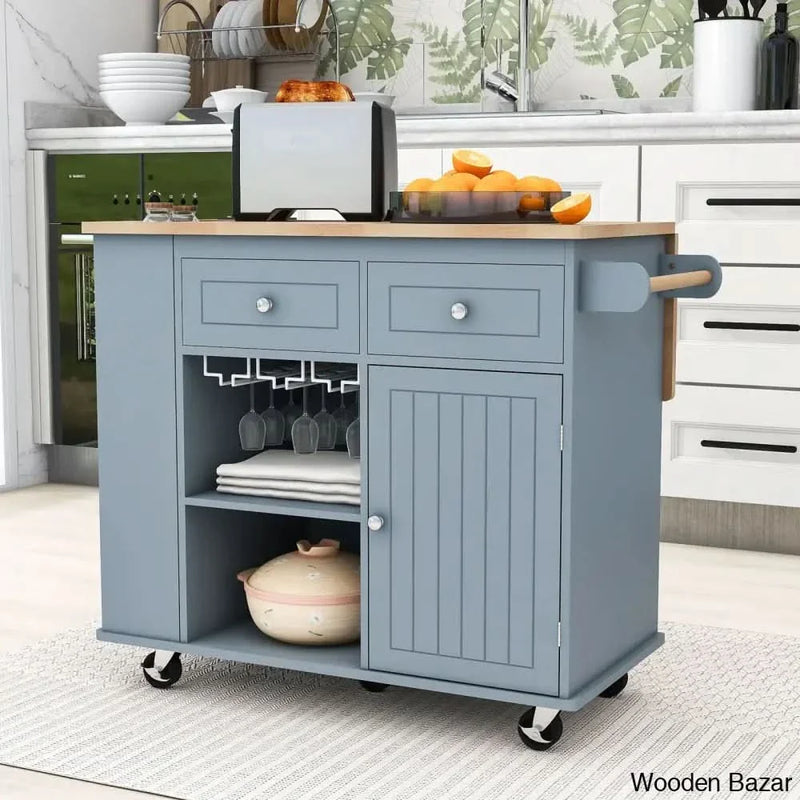 Raegina Kitchen Storage Island with Drop Leaf, 5 Wheels and Wine Rack Kitchen trolley cart cabinet kitchen island with storage
