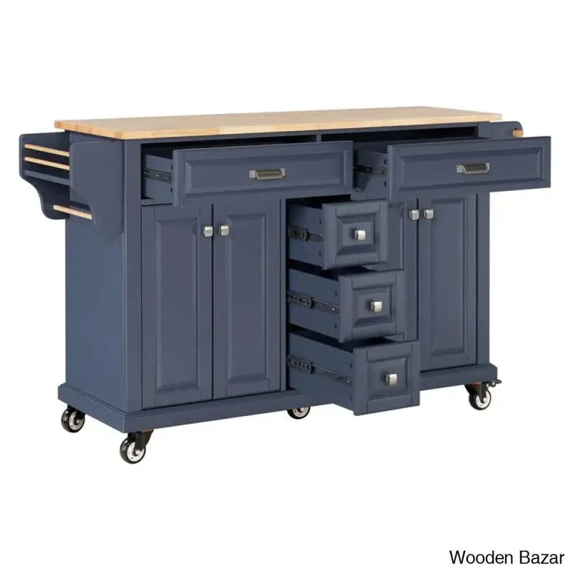 Ramiah Solid Wood Top Kitchen Island Kitchen trolley cart cabinet kitchen island with storage