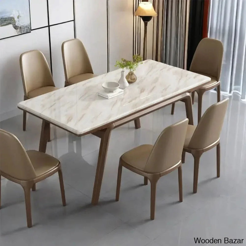 Rectangular Marble Solid Wood Dining Table Set exclusive design