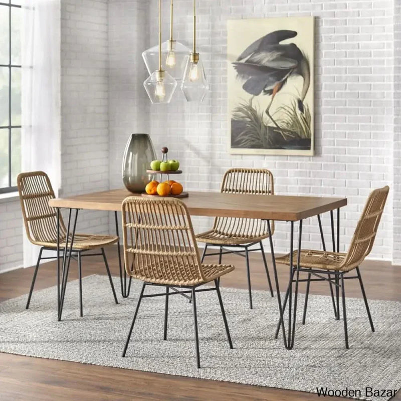 Reeve Rattan Cane 4 Seater Dining Table Set - Craft Decor