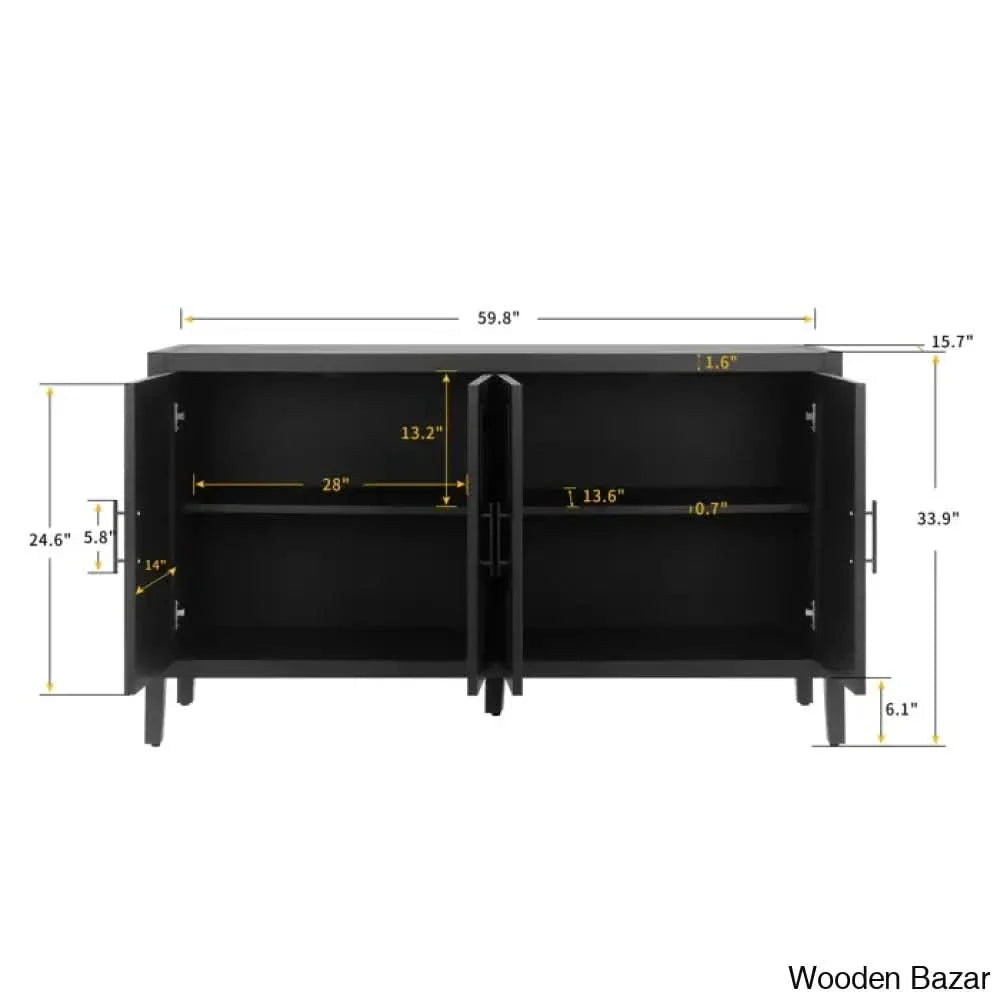 Reyhana 4 Door Wooden Sideboard Accent Cabinet  - craft decor