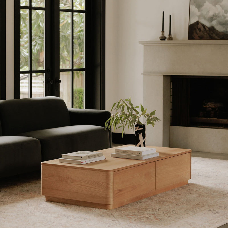 Oina Curved Oak Pedestal Coffee Table - Craft Decor