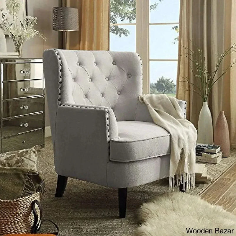 Rosevera Home Upholstered Gustavo Collection Fabric Nailhead Contemporary Accent Chairs, Standard Size, Velvet Beige