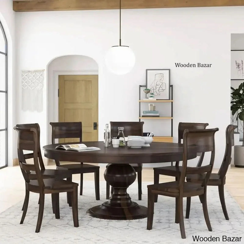 Round Dining Table Chair Set with 6 Seats - Craft Decor