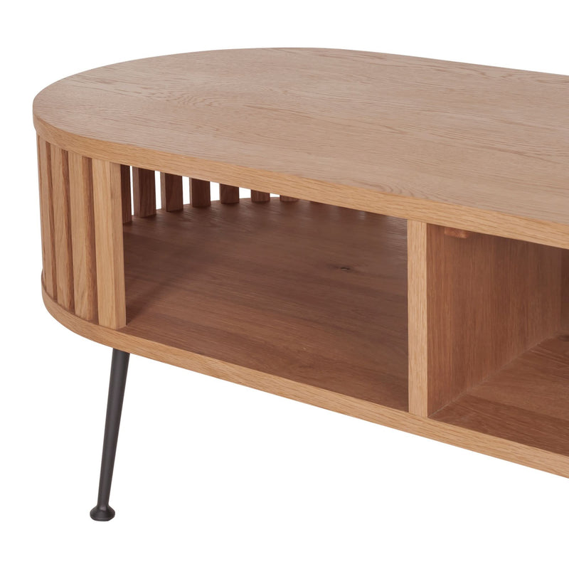 Richardon Rounded Wood Slats Oval Coffee Table - Craft Decor