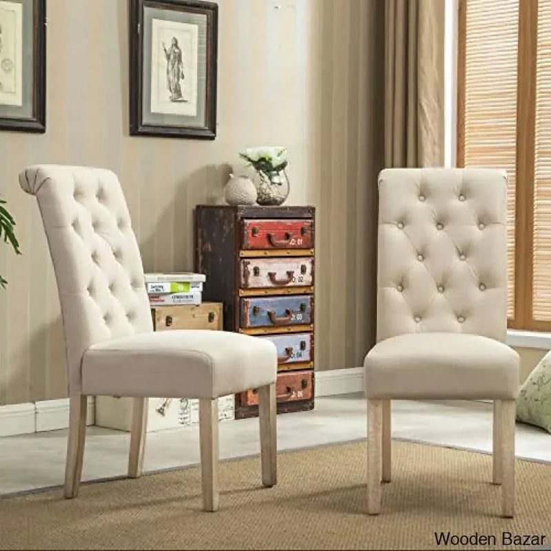 Roundhill Furniture Habit Solid Wood Tufted Parsons Dining Chair (Set of 2)