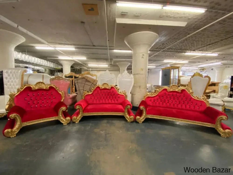 "Royal Stella" 3Pc. Living Room Sofa Set Red / Gold