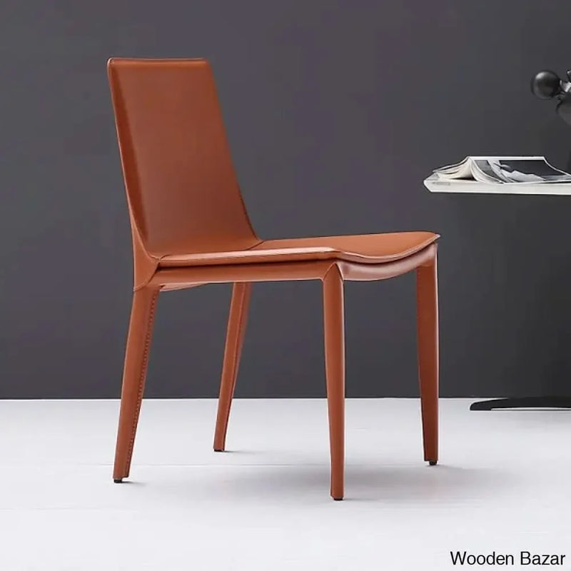 Saddle Leather Upholstered High Back Dining Chair (Set of 2) - Craft Decor