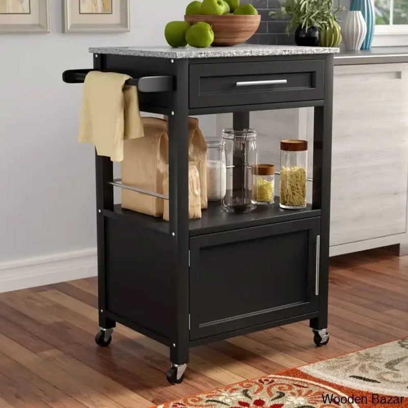 Sariol Granite Top Wood Kitchen Cart with Storage Kitchen trolley cart cabinet kitchen island with storage