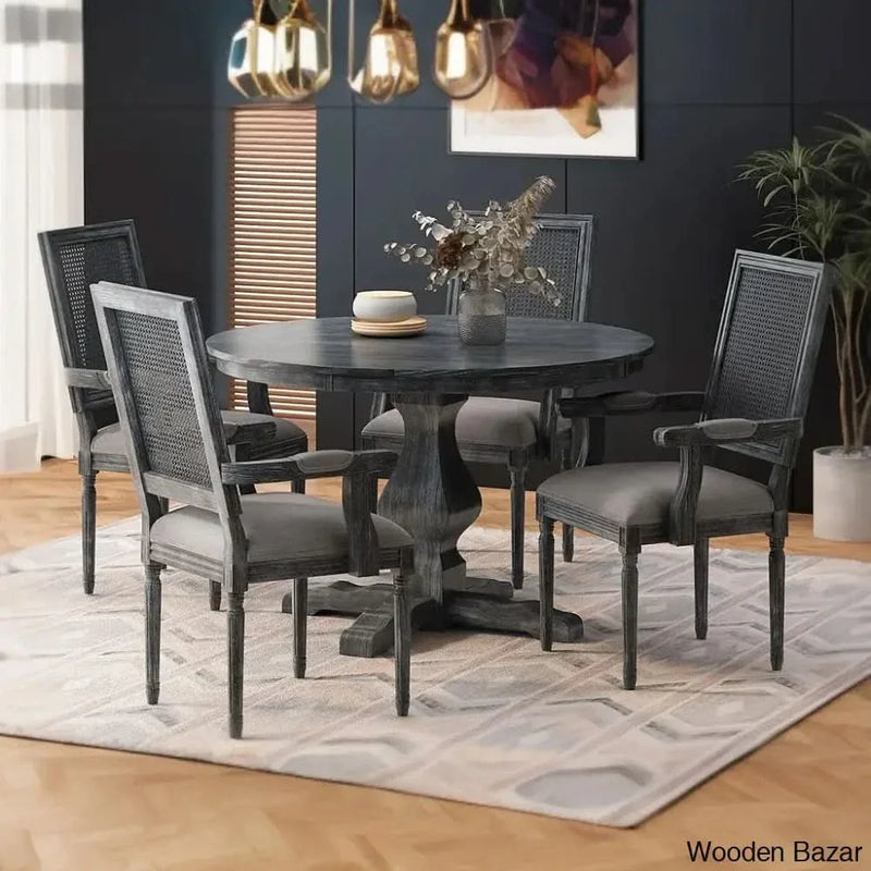 Scarlet Modern Round Black Wooden Dining Table set