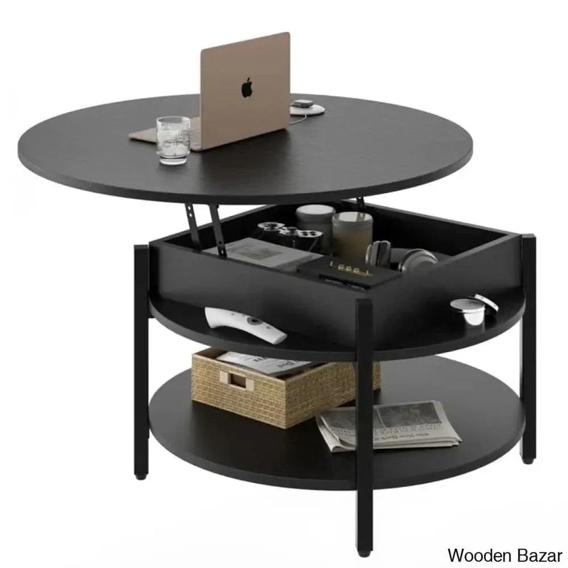 Sehjan Round Coffee Table with Storage, Lift Top Coffee and Center Table