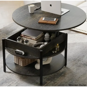 Sehjan Round Coffee Table With Storage Lift Top And Center Dark Gray