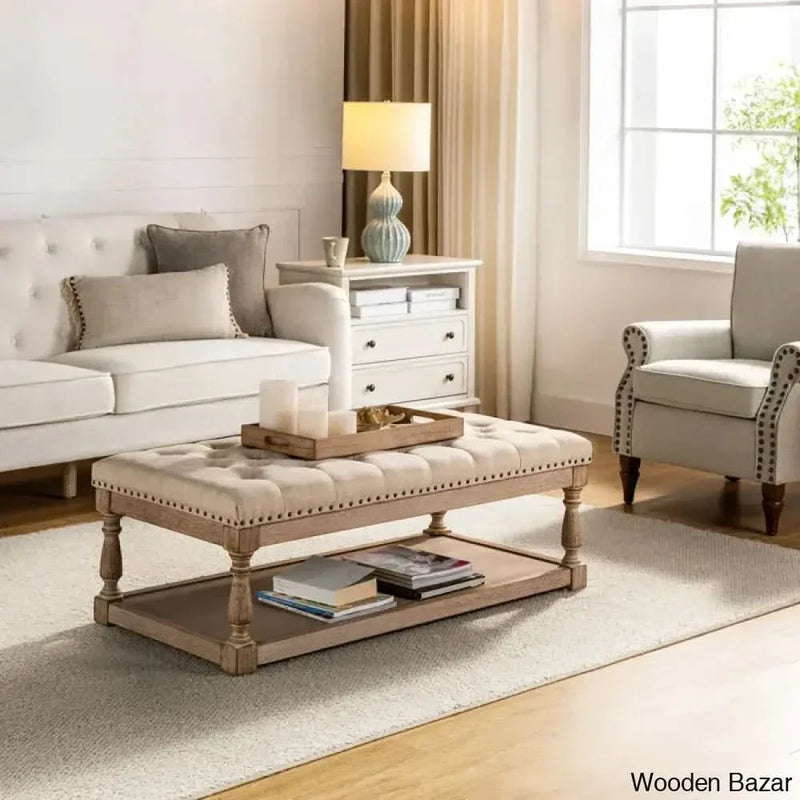 Simyy Tufted Rectangle Cocktail Ottoman with Storage Tray Coffee and center Table