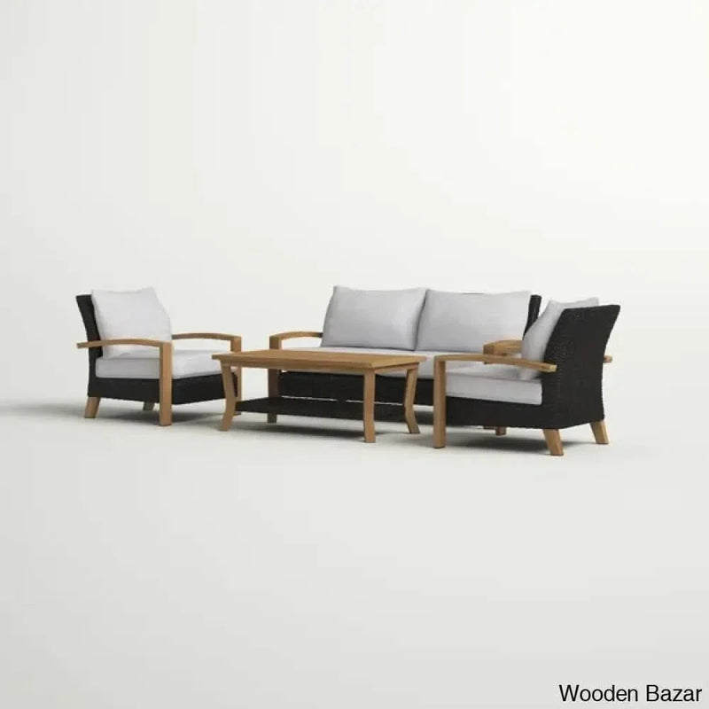 Solid Wood 4 - Person Seating Group with Cushions
