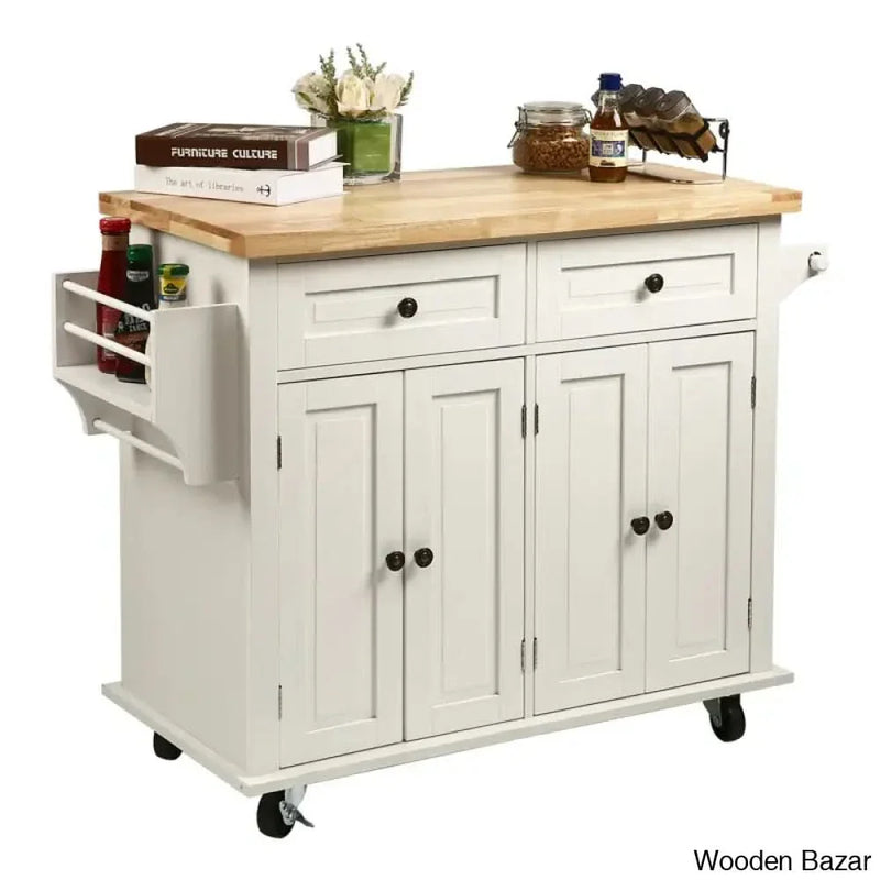 Solid Wood Top Kitchen Island Kitchen trolley cart cabinet kitchen island with storage
