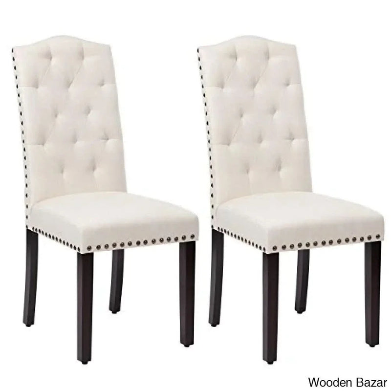 SONGMICS Set of 2 Dining Chairs with High Back, Tufted Design, Solid Wood Legs, Upholstered Stools, 18.1”L x 23.2”W x 40.5”H, Beige