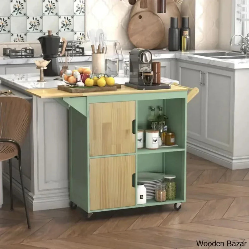 Stylish Rolling Kitchen Cabinets With Teak Wood Top