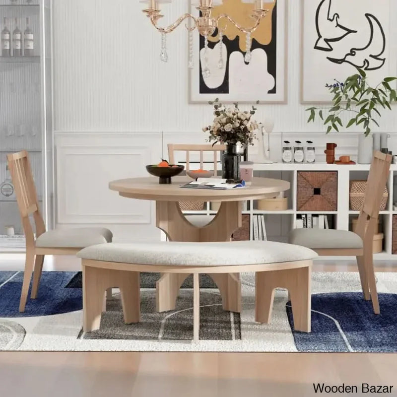 Stylish Round 5-Piece Dining Set with Curved Bench and Elegant Side Chairs