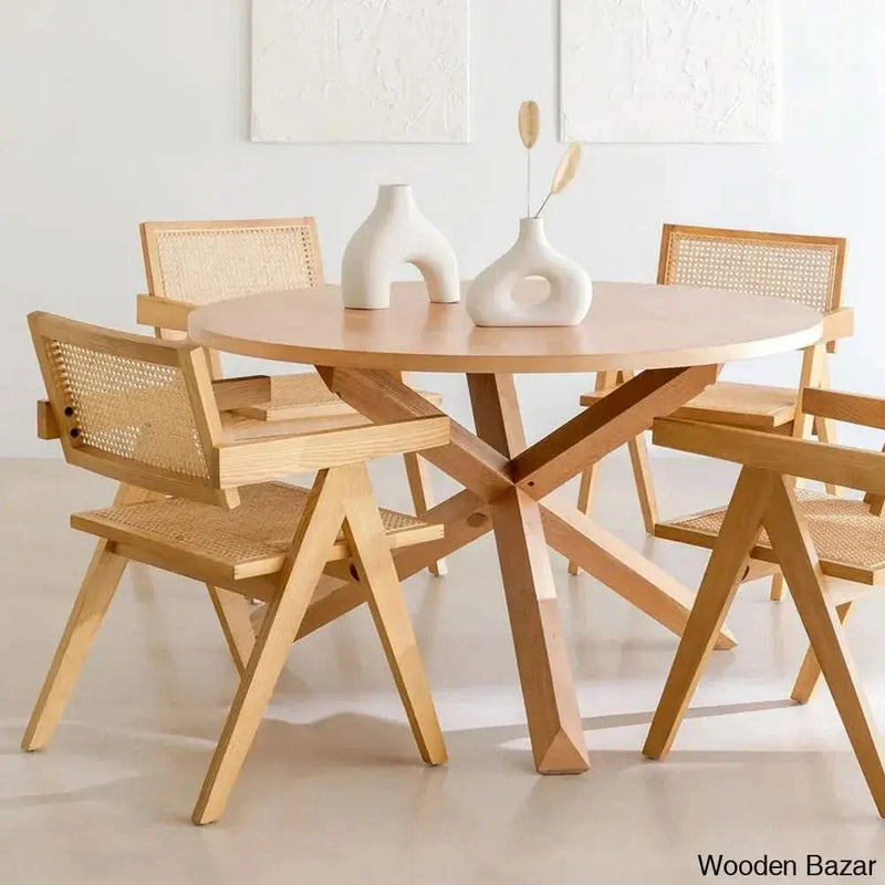 Stylish Round Dining Table Set with 4 Armrest Chairs